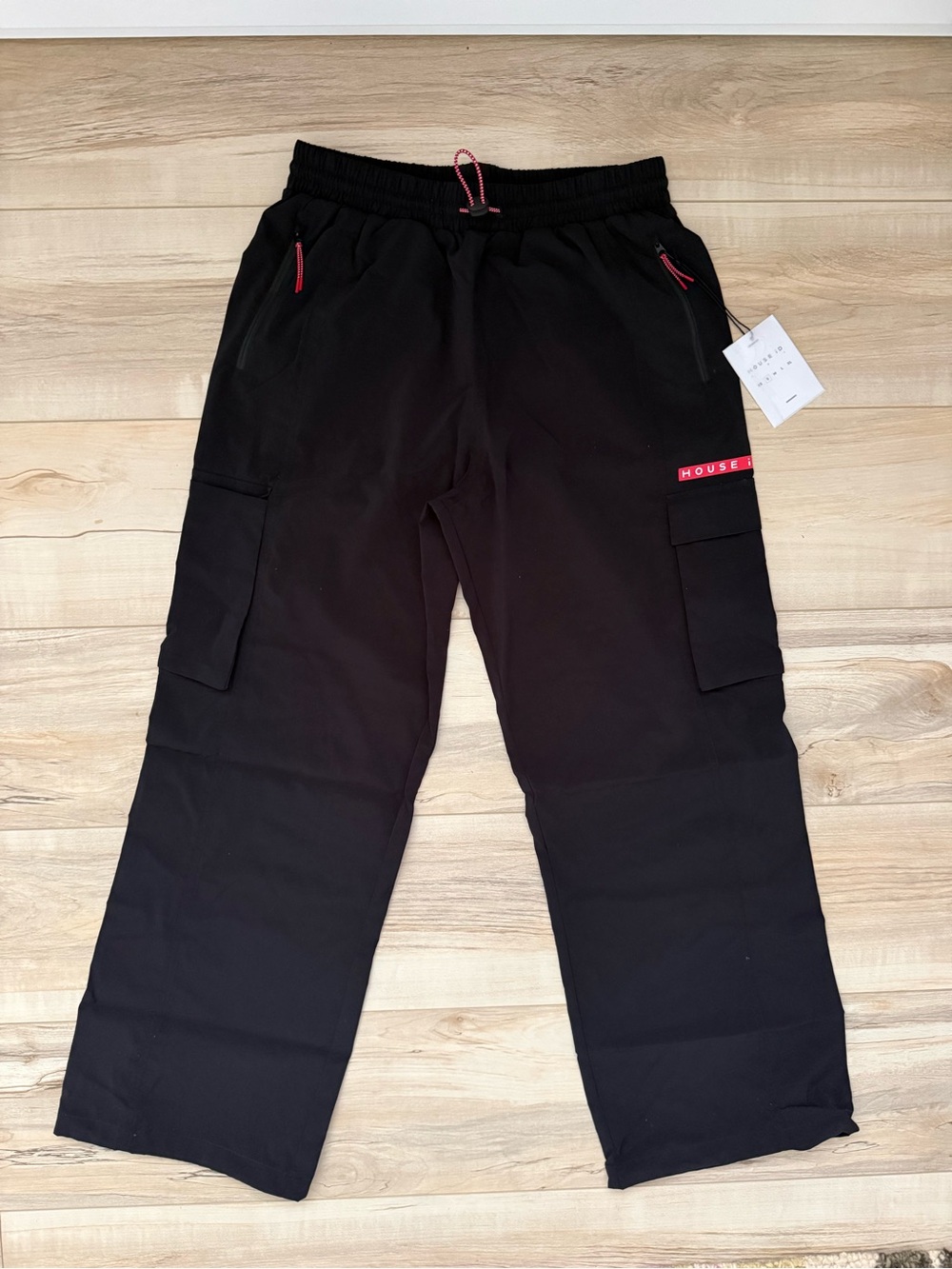 House Id Black Track Pants with Red Accent